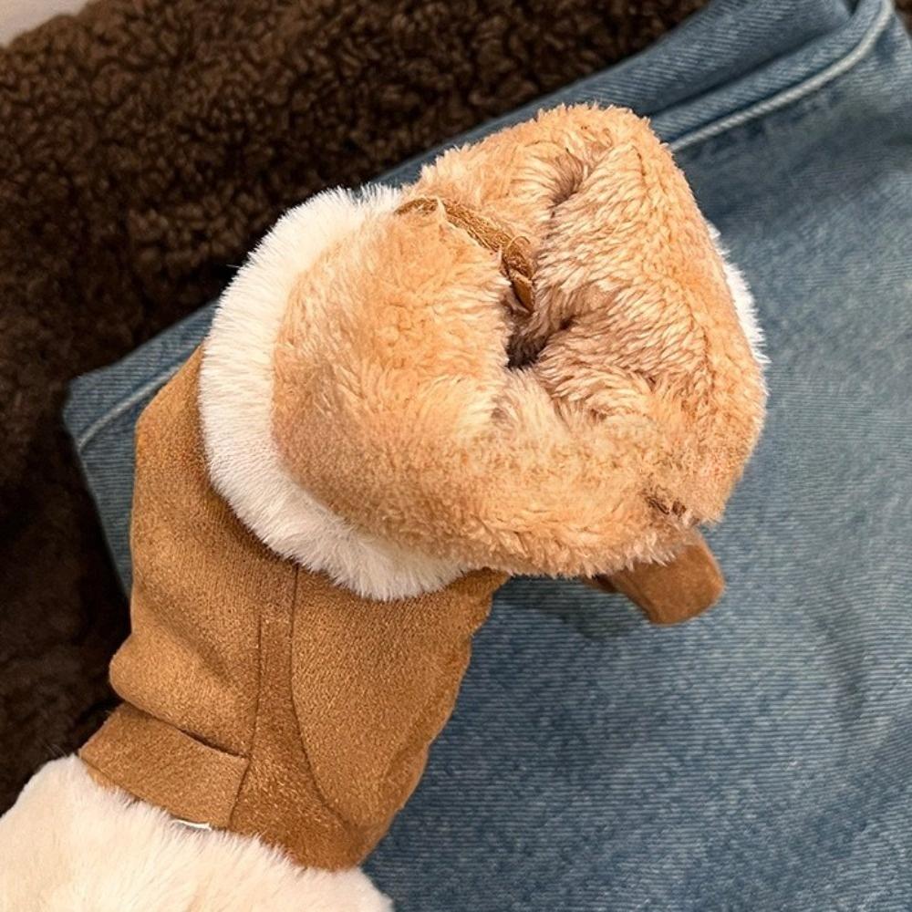 Suede Outdoor Cycling Gloves Winter Warm Five-finger Gloves Retro Touchscreen Gloves