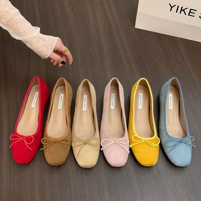 French Inner Height Increase Ballet Single Shoes Women's Shoes 2025 New Spring and Autumn Bow Red Evening Shoes
