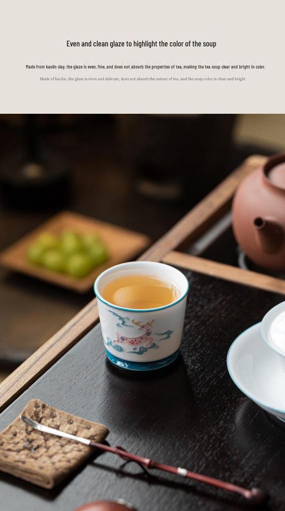 Guanlan Ceramic Auspicious Clouds Large Master Cup - Plum Blossom Deer Kung Fu Tea Tasting Set
