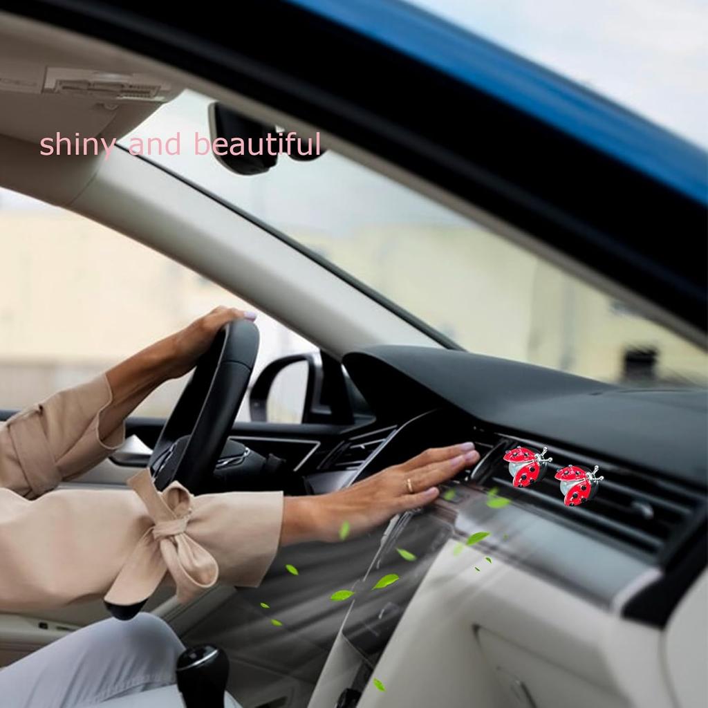 Ladybug Car Accessories,2Pcs Lady Bug Air Vent Clips Car Air Fresheners,Refillable Animal Decoration Diffusers,Girly Rhinestone Dashboard Charms For