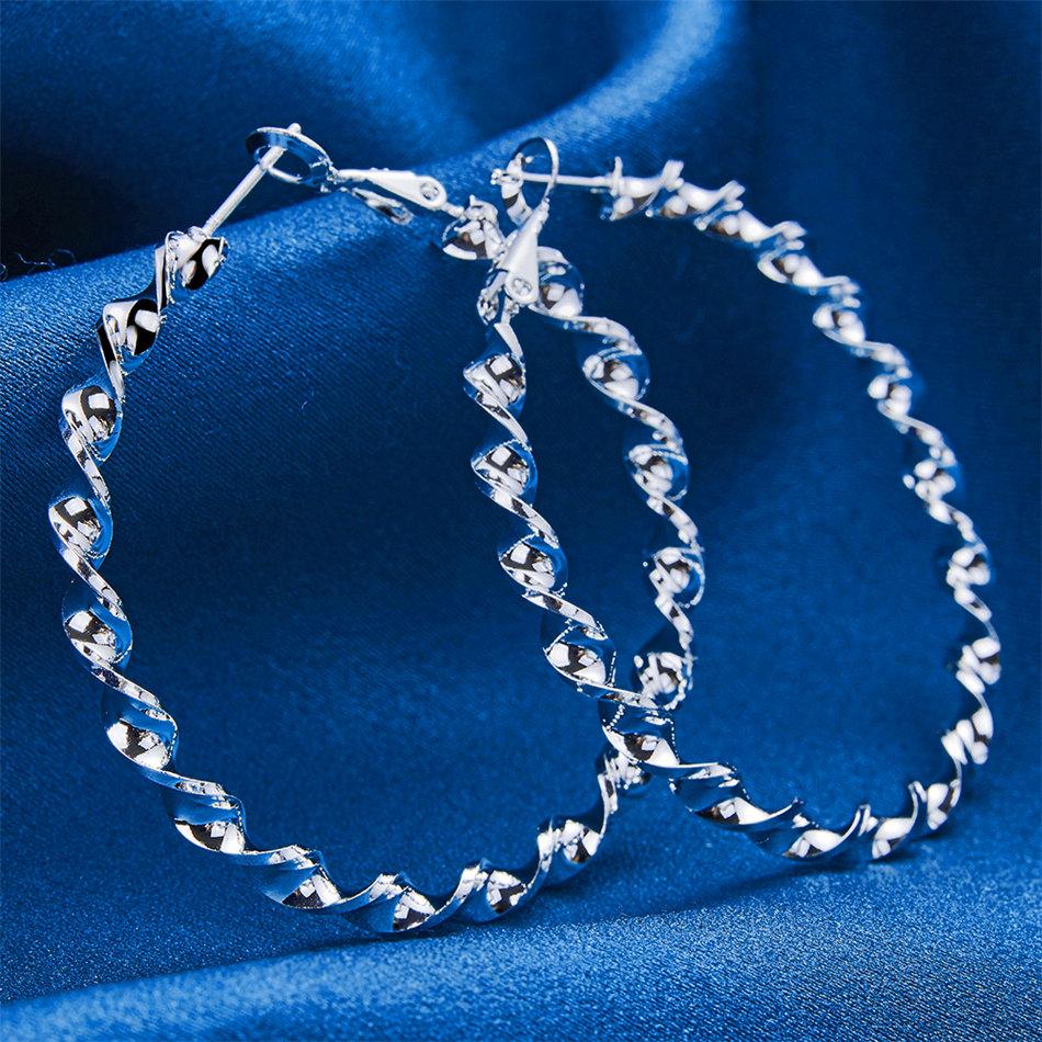 1 Pair 925 Sterling Silver 50mm Twisted Round Earrings Women Jewelry Gift Party Accessories Jewelry Fashion