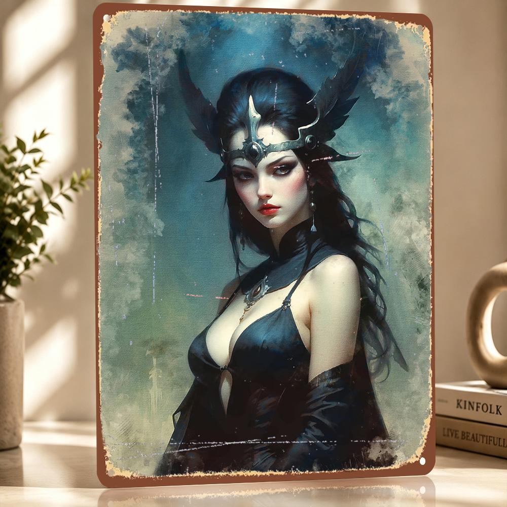 Dark Fantasy Woman Personalized D Textured Metal Poster Wall Art Vintage Tin Signs for Decoration Room Accessories Decor Luxury