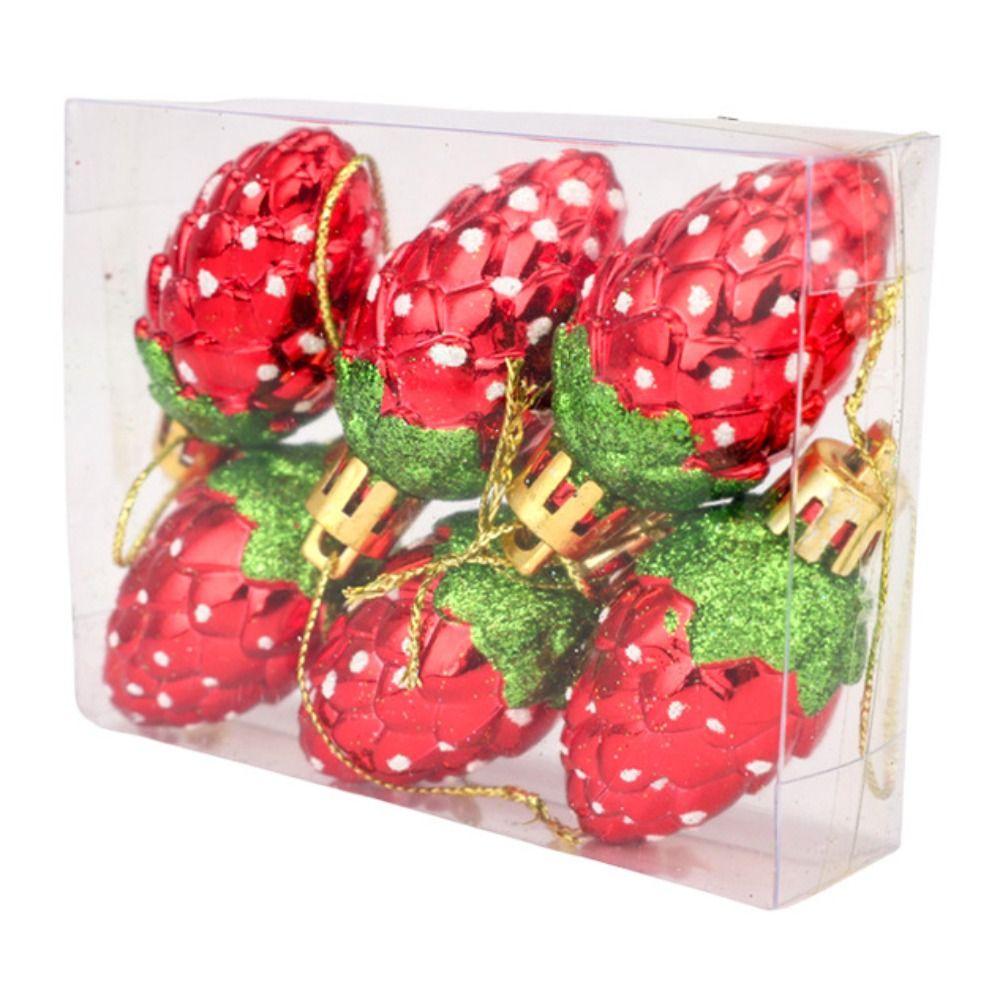 6PCS Red Christmas Hanging Decoration Electroplated Stawberry Christmas Tree Ornament Party Supplies Shopwindow Xmas Baubles 7
