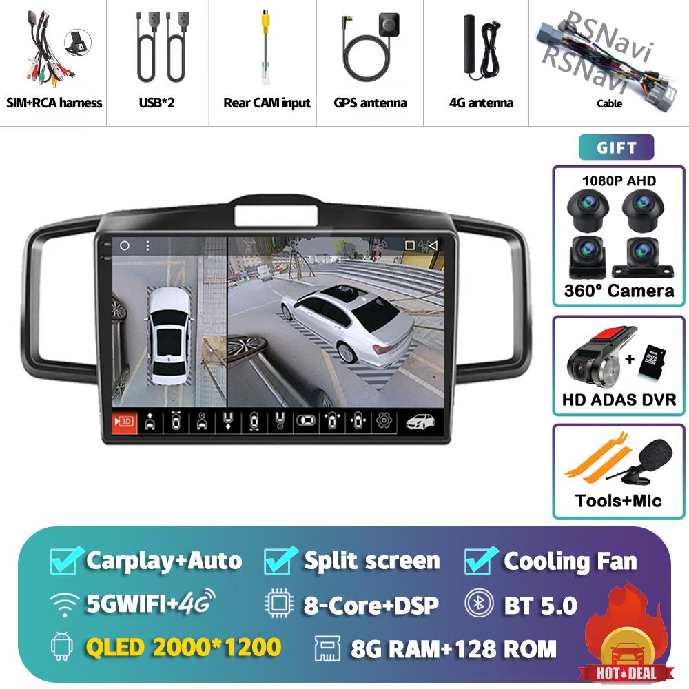 Android 14 Carplay Car Radio For Honda Freed 2008 - 2016 Multimedia Video Player Navigation GPS Stereo AI Voice DVD 360 Camera