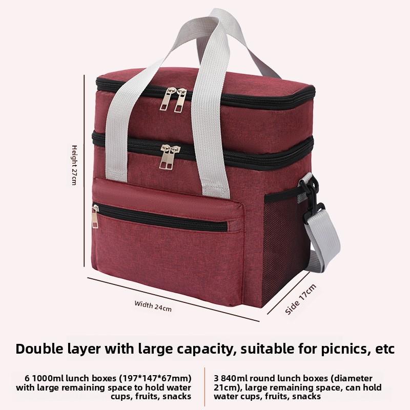 

Новая двухслойная сумка для ланча, термосумка, многофункциональная водонепроницаемая сумка для ланча, сумка-холодильник через плечо для пикника на открытом воздухе, сохраняющая свежесть-Бордюр вино красного