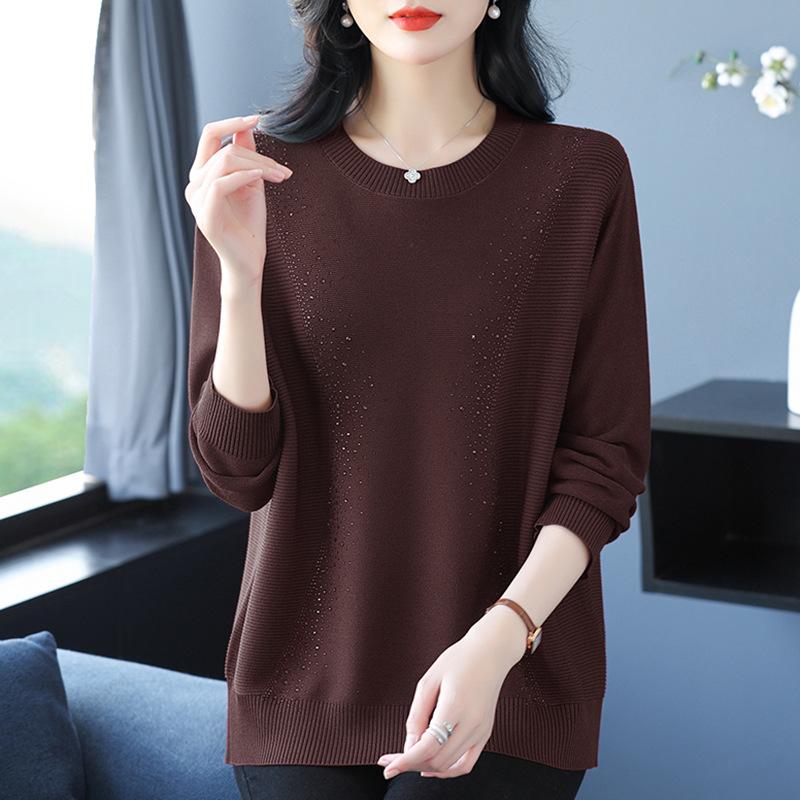 Autumn Winter Women 2025 New Sweater Fashionable Round Neck Base Shirt Middle-aged Mother Knitted Top