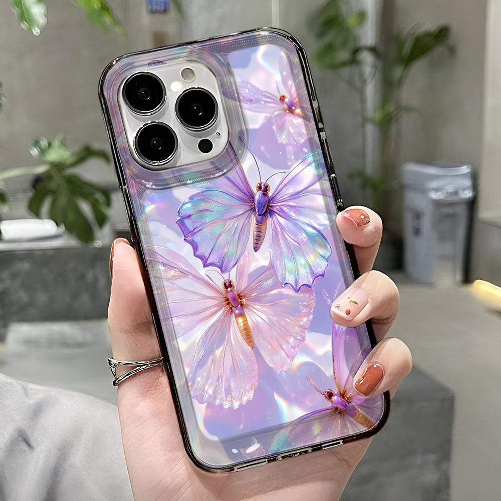 Colorful Purple Butterfly Phone Case For IPhone 17 Air 16 15 14 Plus 13 12 11 Pro Max Shockproof Transparent Bumper Back Cover