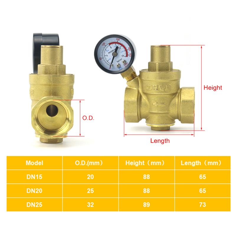 DN15 DN20 DN25 Brass Water Pressure Reducing Maintaining Valve 1/2" 3/4" 1" Adjustable Relief Valve With Gauge Meter