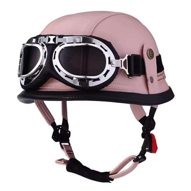 VGV Vintage Half Helmet Motorcycle Helmets Summer Cool Protective Glasses Man Women Boy Girl Light Cute Sunburn Protection