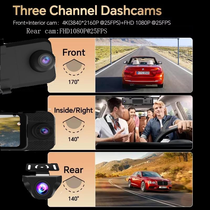 3 Camera Dash Cam 4K Car DVR Front Inside Rear 1080P GPS Tracking Night Vision Video Registrator Dashcam Parking Monitor