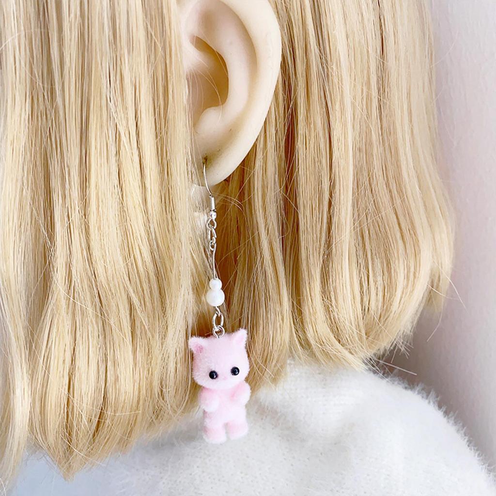 Fashionable Cat Theme Earrings Cartoon Flocking Animal Shaped Ear Pendants Elegant Accessories Women Girls Earwear