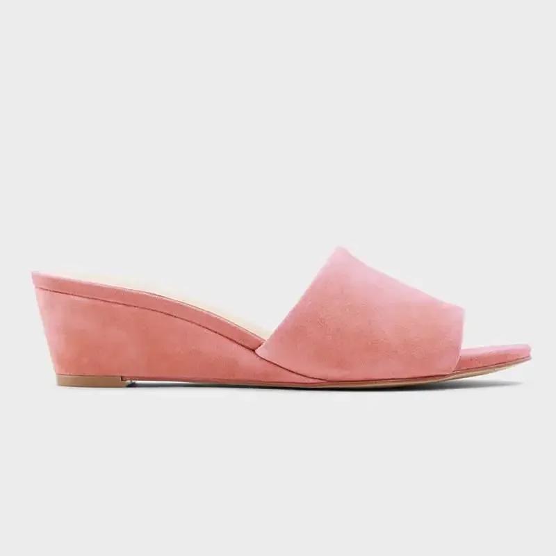 Women Temperament Slippers 3cm Velvet Mules Wedge Sandals Slipper Open Toe High Heels Casual Dress Party Woman Shoes Plus Size