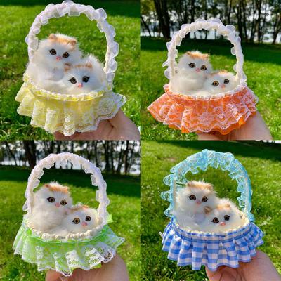 Mother Cat and Kitten with Basket Figurine - Toy Gift for Kids or Girlfriend