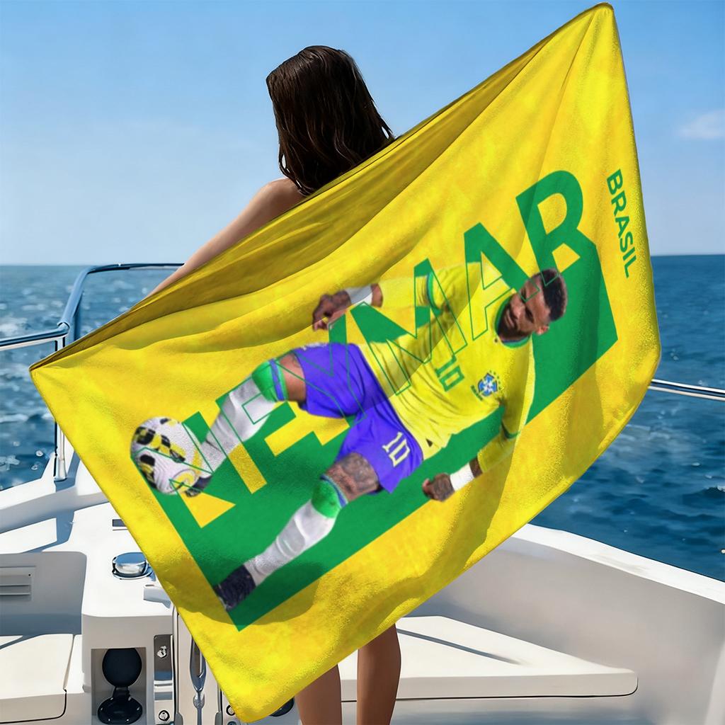 Asciugamano da Spiaggia Neymar N.10 Coppa del Mondo di Calcio Asciugamano Asciugatura Rapida Adatto per Mare Piscina Campeggio Vacanza Yoga Per Famiglia Amici