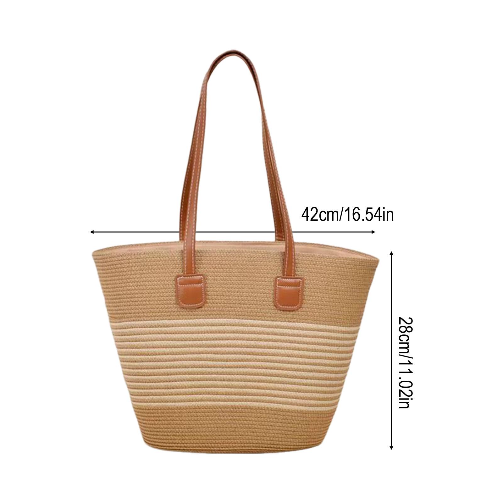 

Woven Rattan Tote Bag Large Capacity Beach Shoulder Bag Waterproof Natural Material Handmade for Vacation Shopping