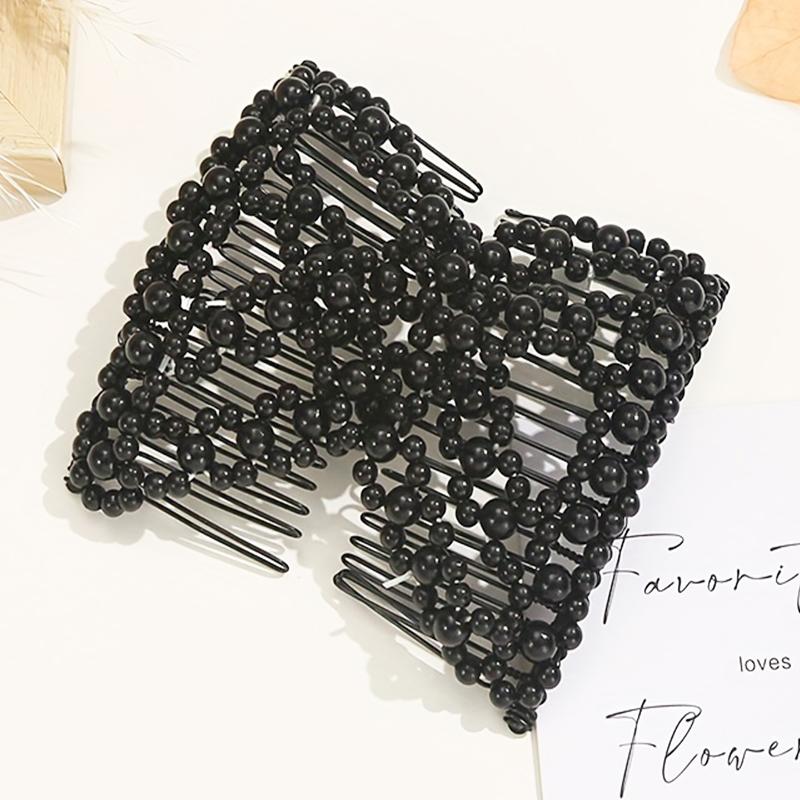 Women DIY Hair Accessories Pearl Beaded Elastic Hair Claw Hairpin Magic Comb Up-Do Hairstyle Bun Maker Tool Ponytail Hairdo Wolf