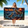 Dinosaur Theme Quick Dry Beach Towel Custom Name Text Print Large Sand Resistant Towel Beach Vacation