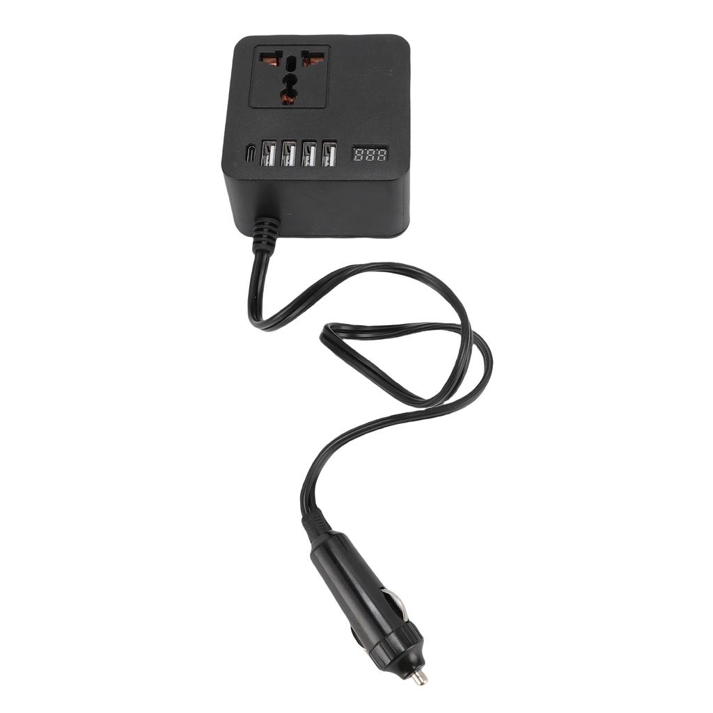 150W Car Inverter 12V 24V to 220V 110V Car Plug Outlet Inverter with Cigar Lighter Input 4 USB 1 Type C Port Universal
