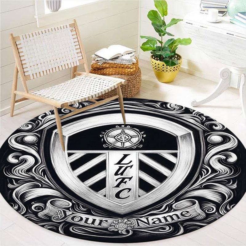 Leeds United Custom Name Round Area Rug,Carpet Rug for Living Room Bedroom Sofa Playroom Decor,Non-slip Floor Mat