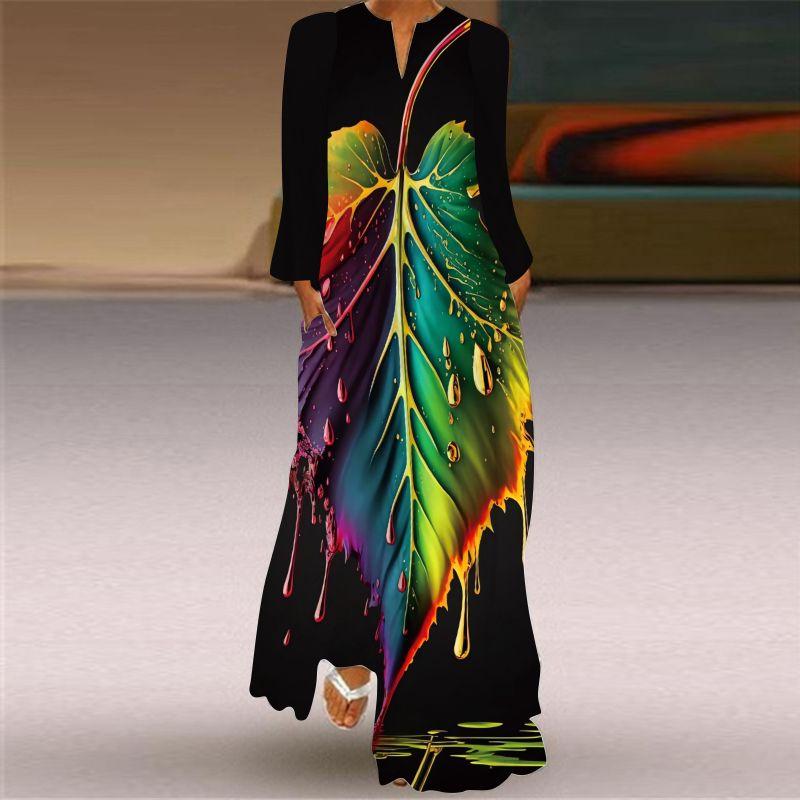 Loose Plus Size Stage Catwalk Photo Long Dress Long Sleeve Dress 2025 New Women Fashion 3D Print Women Clothes