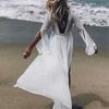 Women's Fashion Bikini Cover Up Slub Bell Sleeve Lace Loose Beach Swimsuit Cover Up