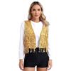 Women's Shiny Sequin Sleeveless Vest Sparkly Casual Open Front Waistcoat Jackets Glitter Vest Coat