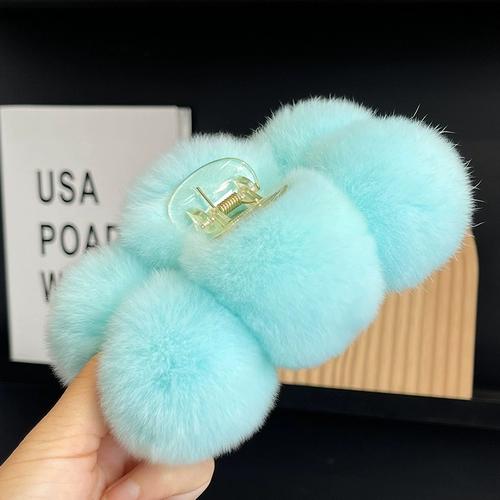 Pinza para el pelo con bola de piel de conejo Rex, pinza para el pelo con agarre de felpa para otoño e invierno, pinza para el pelo con cabeza grande de tiburón, tocado para el pelo de Corea