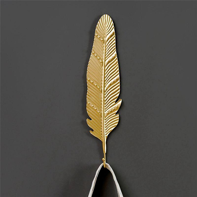 ABWR-Leaf Hook Gold Color Iron Art Wall Hanging Hooks Creative Towel Hat Storage Racks Style 3