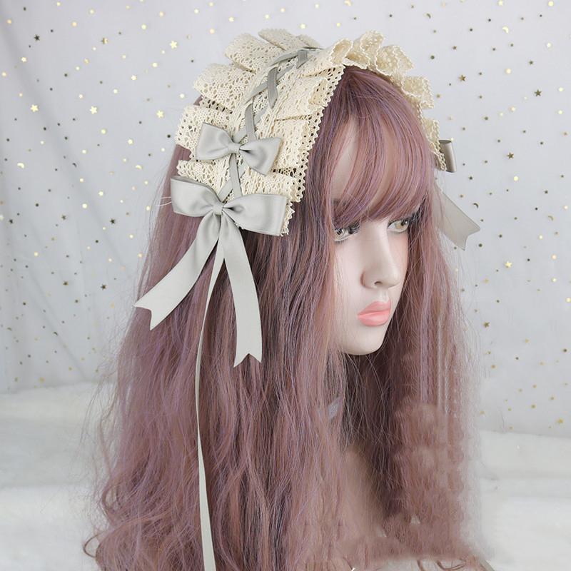Lovely Bowknot Sweet Hair Hoop Anime Maid Cosplay Headband Lolita Lace Flower Headwear Accessory Hand Made