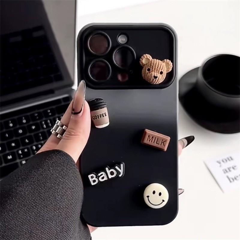 Matte Silicone Phone Case IPhone 15 14 13 Pro Max With Gradient Window 3D Bear Design Anti-Slip Shockproof Full Cover