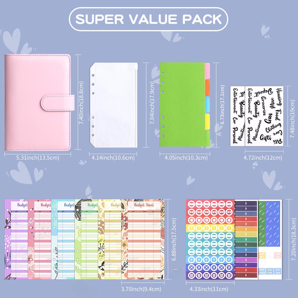 A6 Macaron PU Leather Zipper Budget Notebook with Detachable Loose-Leaf Pages