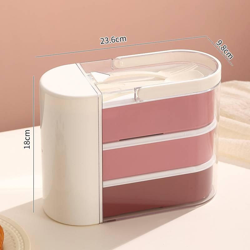 Portable Bento Box Transparent Food Container Outdoor Lunch Box Large Capacity Three Layers For Office Workers And Students red