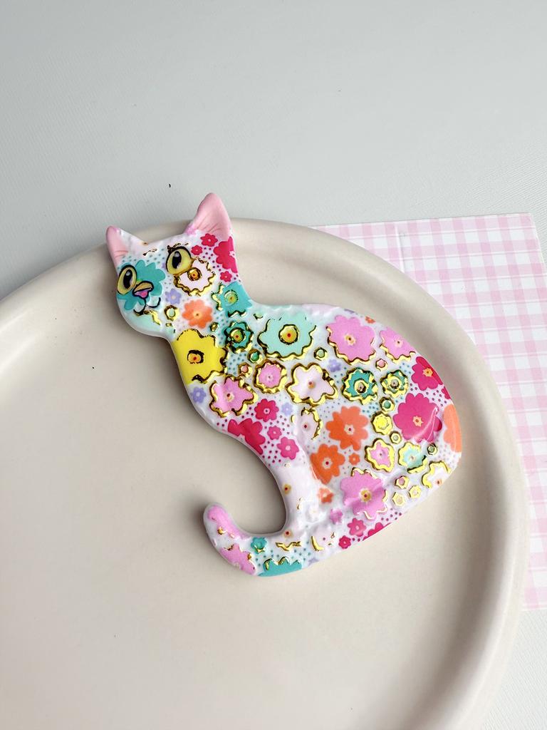 1PC Colorful Cute Cat Bronzing Relief Refrigerator Sticker Creative Cute Cat Home Decoration Refrigerator Sticker
