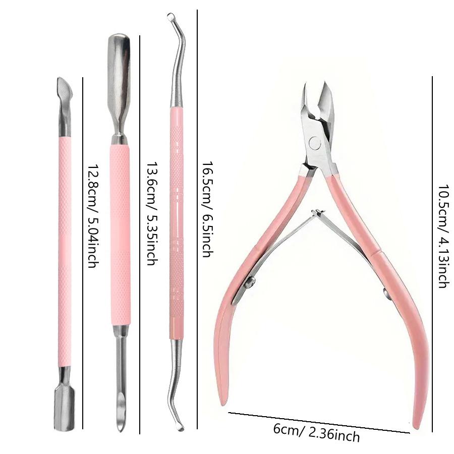 4Pcs Set Nail Enhancement Dead Skin Remover Push Scissors, Stainless Steel Cuticle Pusher Nippers Corrector Tool Manicure Pedicure Care Kit