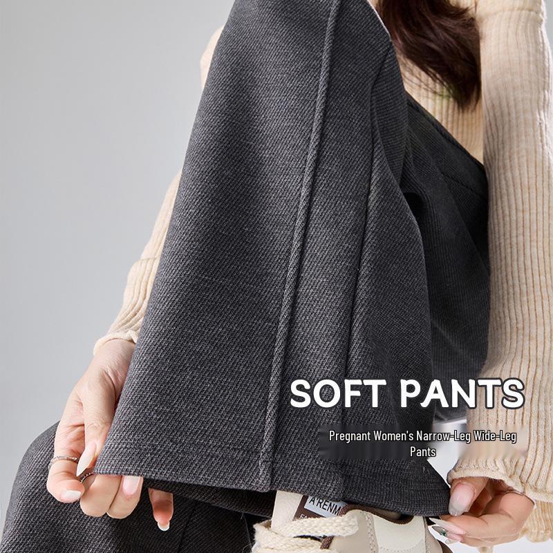 Trendy Maternity Drawstring Gray Pants: Wide-Leg and Narrow Straight-Leg Options for Spring and Autumn