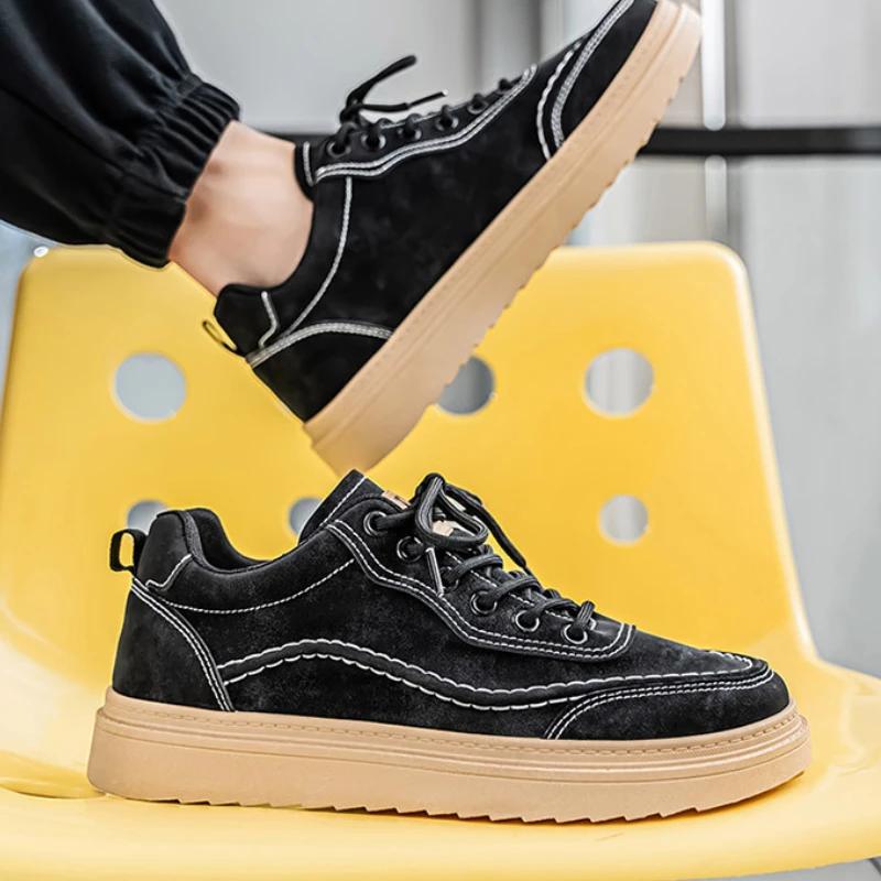 Leather Mens Casual Shoes High Quality Men Sneakers Soft Comfortable Men Board Shoes Wear-resistant Non-slip Male Platform Shoes