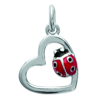 [L5695] - Gümüş 'Uğur Böceği' Kolye Ucu kırmızı gümüş rengi (rodyumlu) love - 12x12 mm