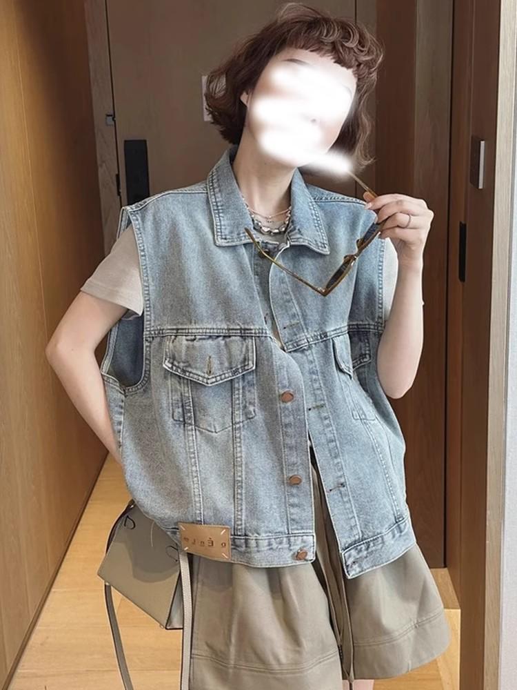 Women's Retro Sleeveless Denim Vest - Spring/Autumn Loose Fit