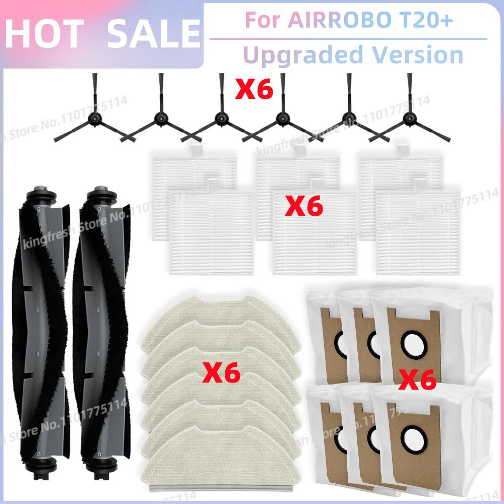 Passend für AIRROBO T20+ / T25+ / T30+ / L40+ / L50+ / L60+ / FIXR T20 Ersatzteile: Hauptwalze, Seitenbürste, Filter, Wischmopp, Tuch, Staubbeutel