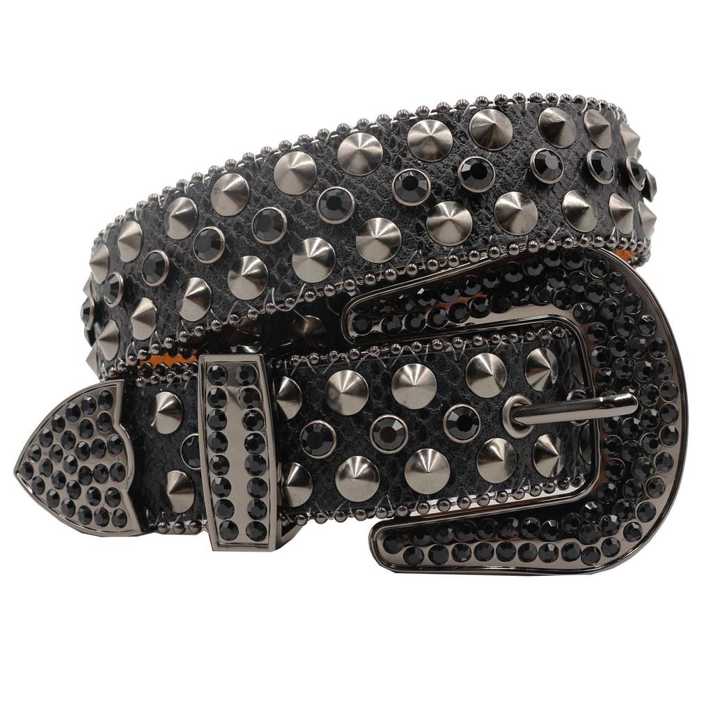 Unisex Leather Rhinestone Rivet Belt - Trendy Punk Fashion Accessory