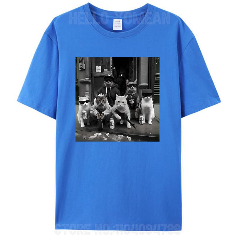 Rolig Kattgäng Meme Gangsterkatter Gata Vintage Dam Herr Bomulls T-shirt Fritid Kortärmad T-shirts Hipster Toppar