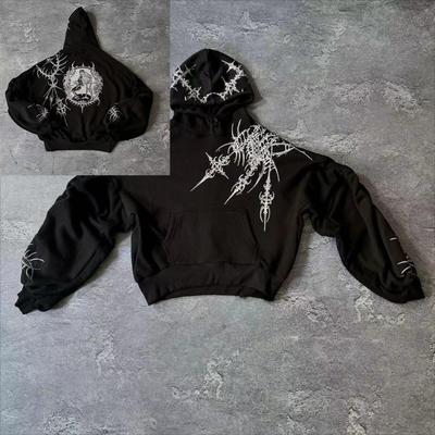 2026 American Retro Hip Hop Skull Print Hoodie Loose Fit Zip Up Jacket Youth