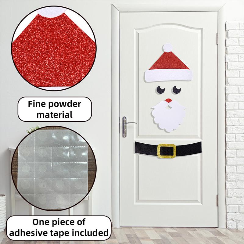 Christmas Door Window Stickers Felt Cloth Cartoon Snowman Santa Claus Elk Wall Sticker for Winter Xmas Noel Happy New Year Decor