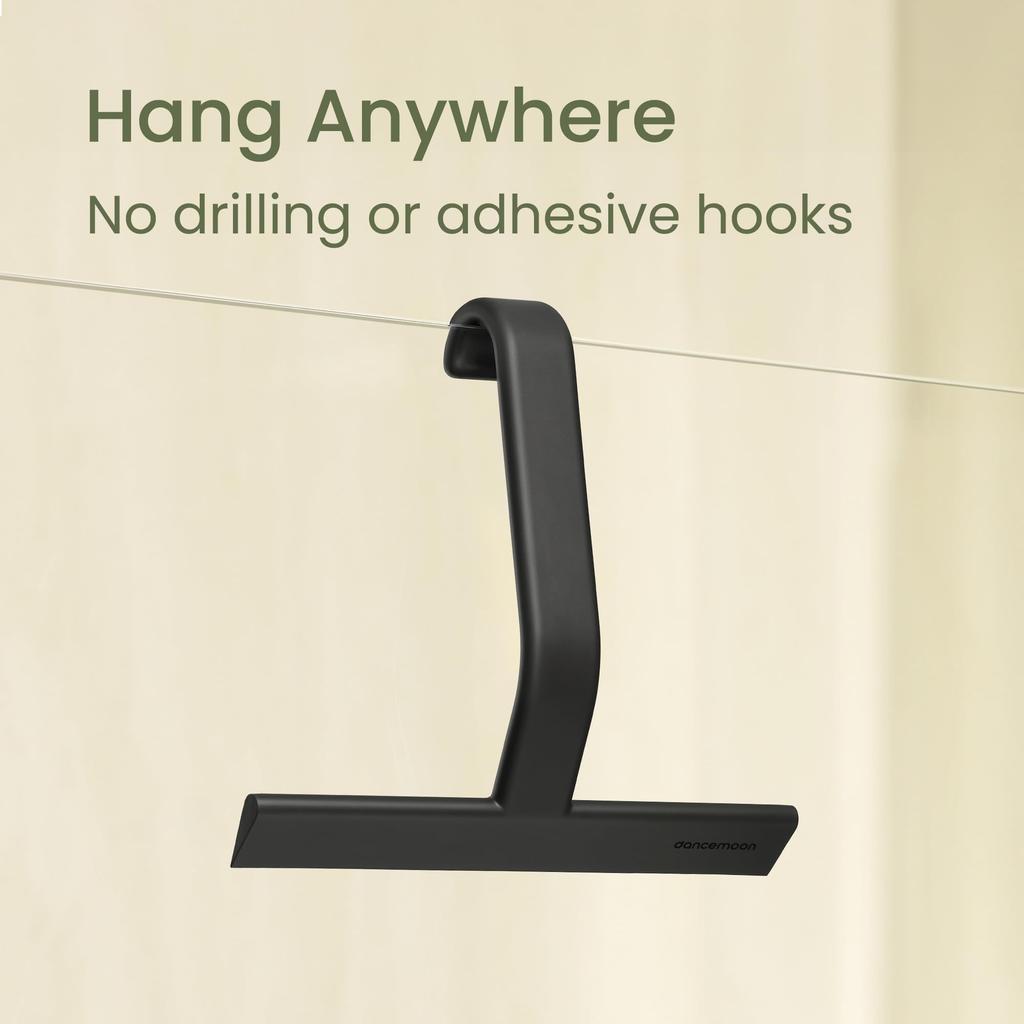 Dancemoon JustHang Drain Wiper Glass Molded Silicone Hook Design Makes It Easy To Hang Anywhere Drain Water Black (for Doors), All-in-one & Built-in &
