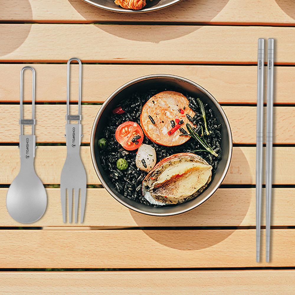 TOMSHOO Titanium Flatware Knife Fork Spoon Set Lightweight Ti Camping Utility Cutlery Set with Carrying Bag for Traveling Picnic