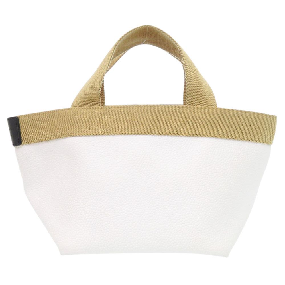 Used AUTHENTIC Herve Chapelier 701GP Luxe Boat-Shaped Tote Bag S White cotton
