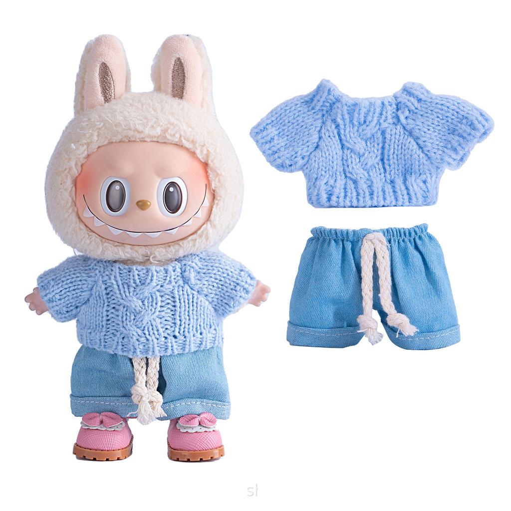 Sweater Jeans for 15-17Cm Labubu Plush Stuffed Doll Outfits DIY Mini Dolls Clothing Accessories