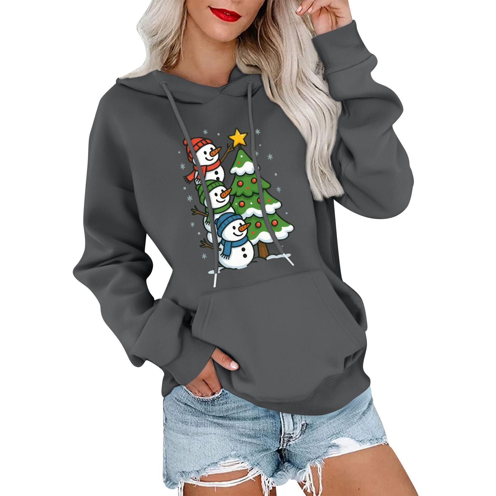 

Damemote, Avslappet Og Komfortabel Genser Med Rund Hals Og Hette, Langermet Juletrykk, Varm Genser XXXL