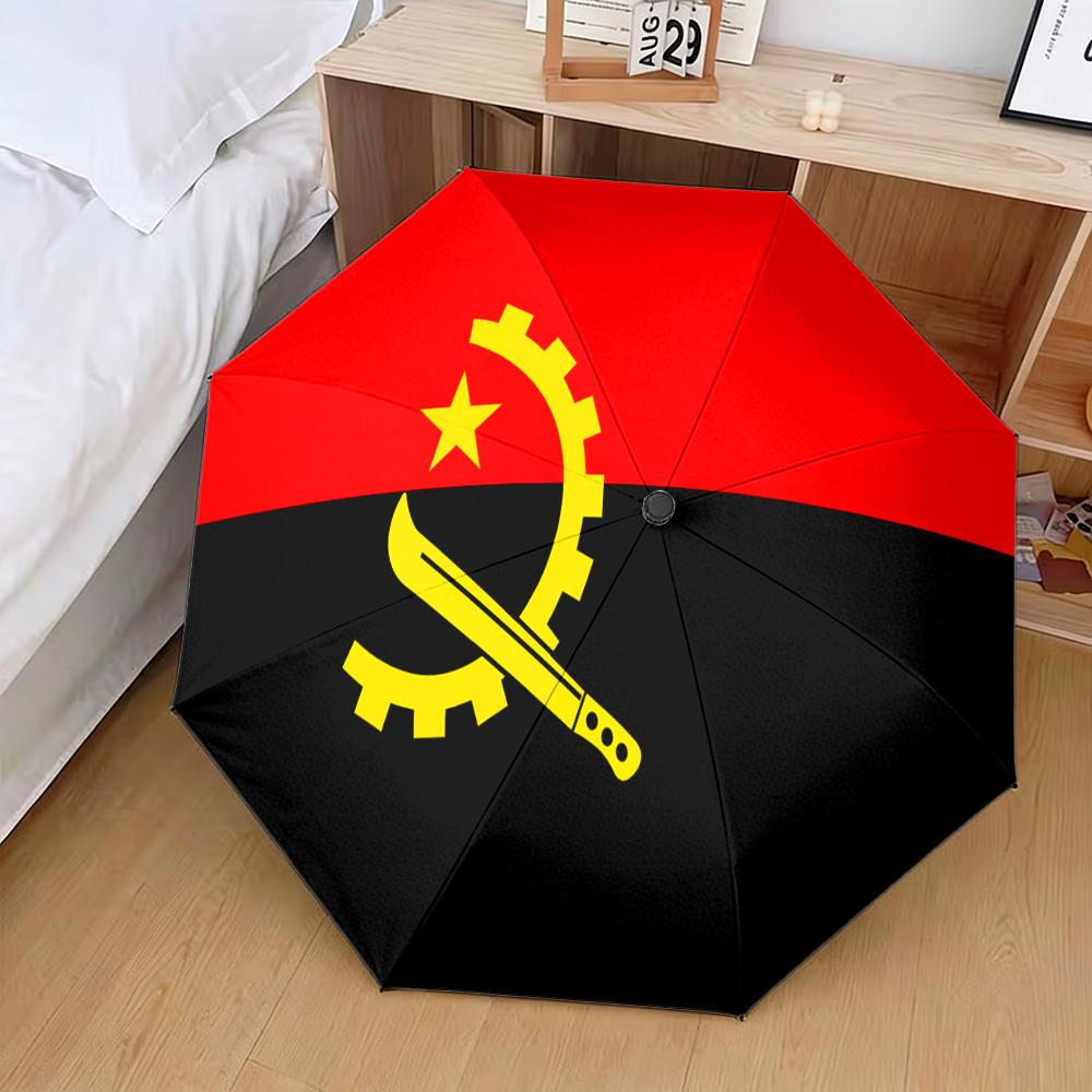 Angola Flag Sickle Machete Print Auto Folding Umbrella Waterproof Windproof Travel Umbrella