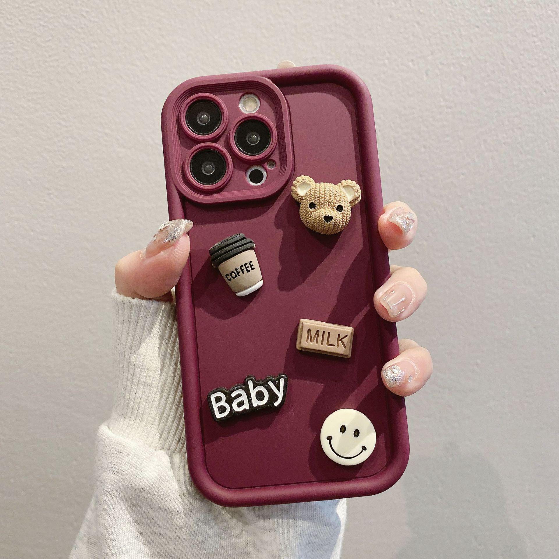 

М який захисний чохол Coffee Bear Smiley для iPhone XS Max/14/15 Pro iPhone14PROMAX вина червоного кольору